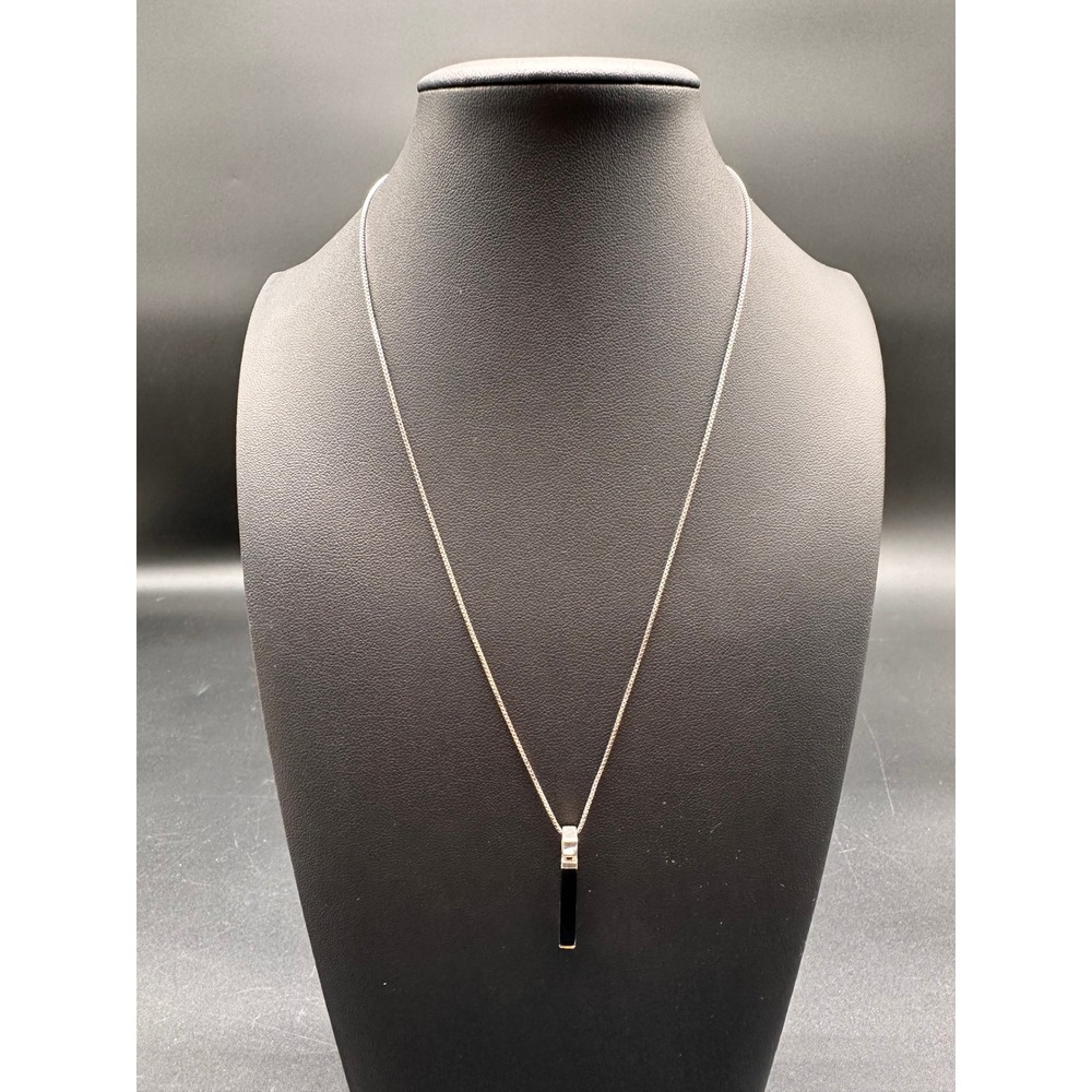 Sterling Silver Black Onyx Bar Pendant Necklace 925 Box Chain 18" Minimalist